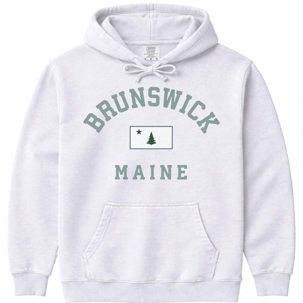 Brunswick Maine Arched Flag Hoodie - White