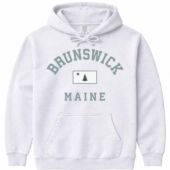 Brunswick Maine Arched Flag Hoodie - White