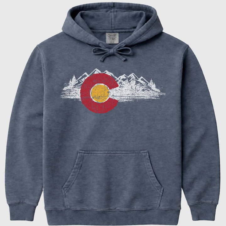 CO Colorado Mountains Hoodie Sweatshirt - Denim