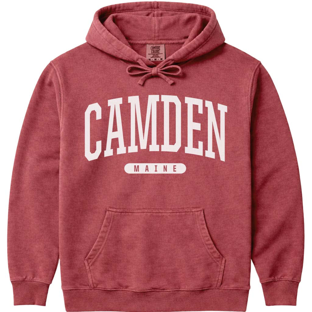 Vintage College Camden Maine Hooded Sweatshirt - Crimson