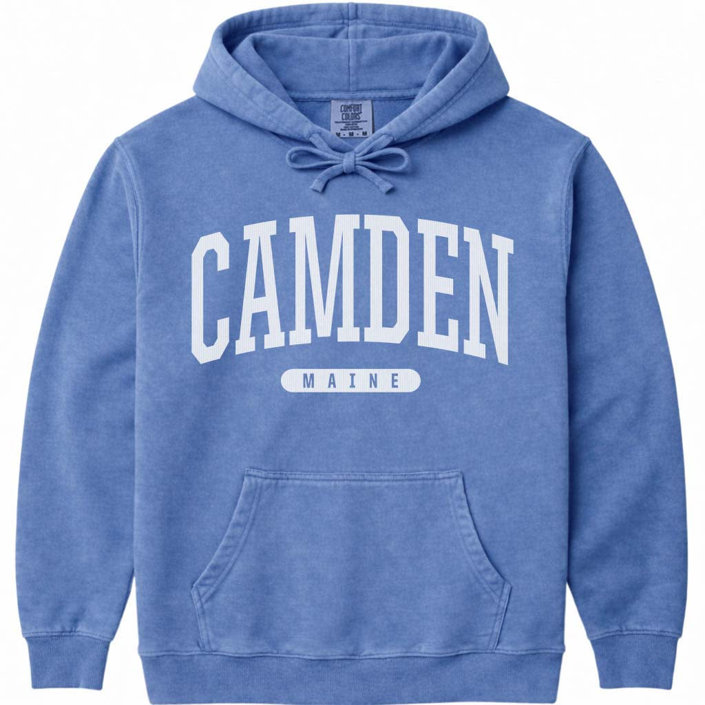 Vintage College Camden Maine Hooded Sweatshirt - Flo Blue