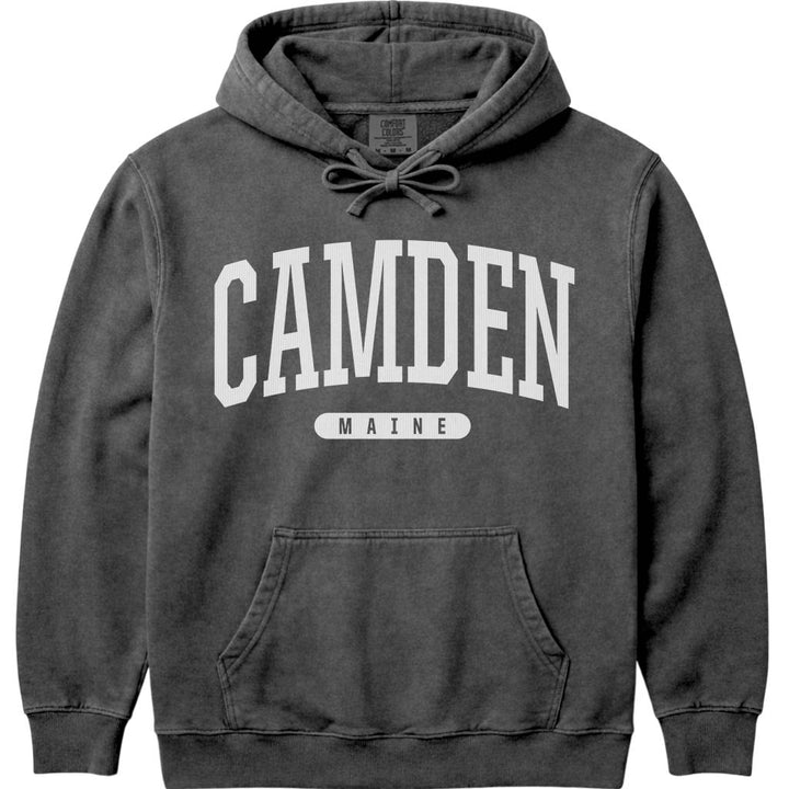 Vintage College Camden Maine Hooded Sweatshirt - Pepper