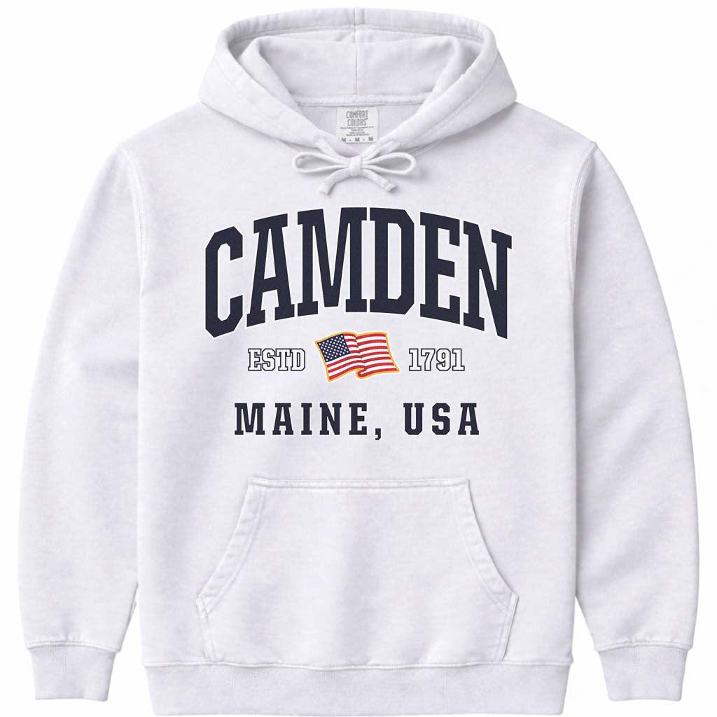 Camden Maine USA Flag Hoodie - White