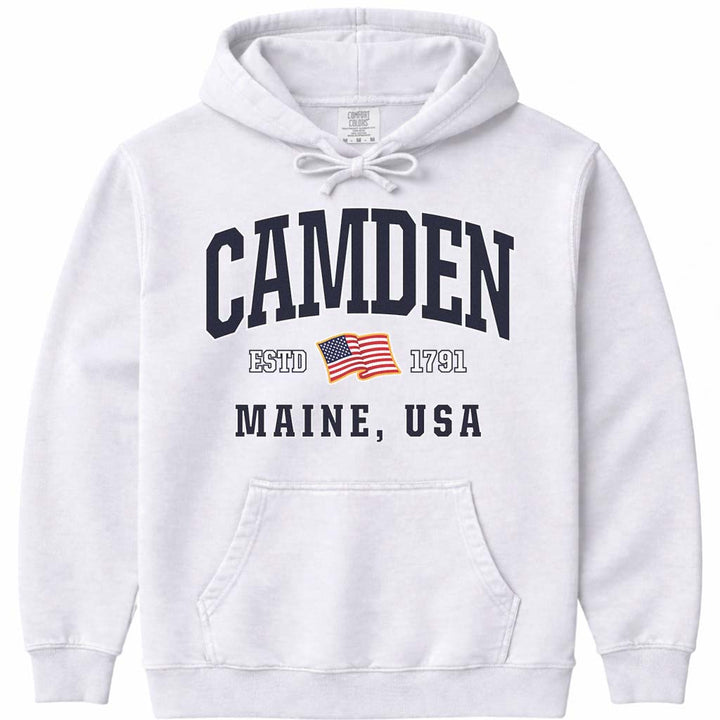 Camden Maine USA Flag Hoodie - White