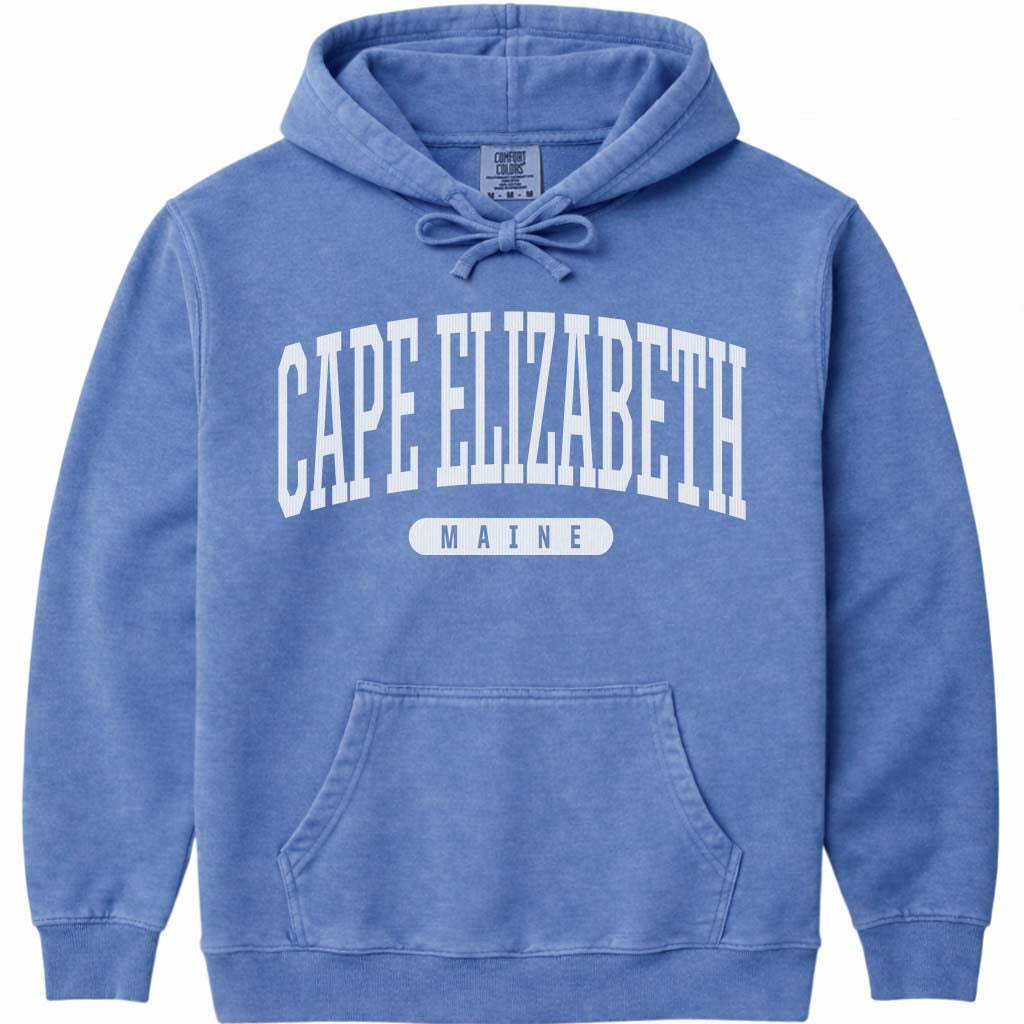 Vintage College Cape Elizabeth Maine Hoodie - Flo Blue