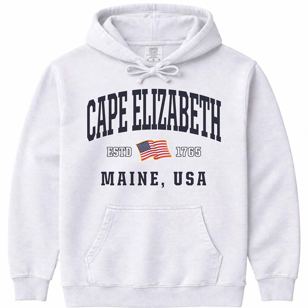 Cape Elizabeth USA Flag Hooded Sweatshirt - White