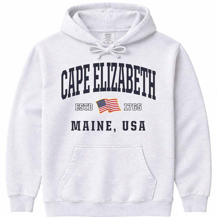 Cape Elizabeth USA Flag Hooded Sweatshirt - White