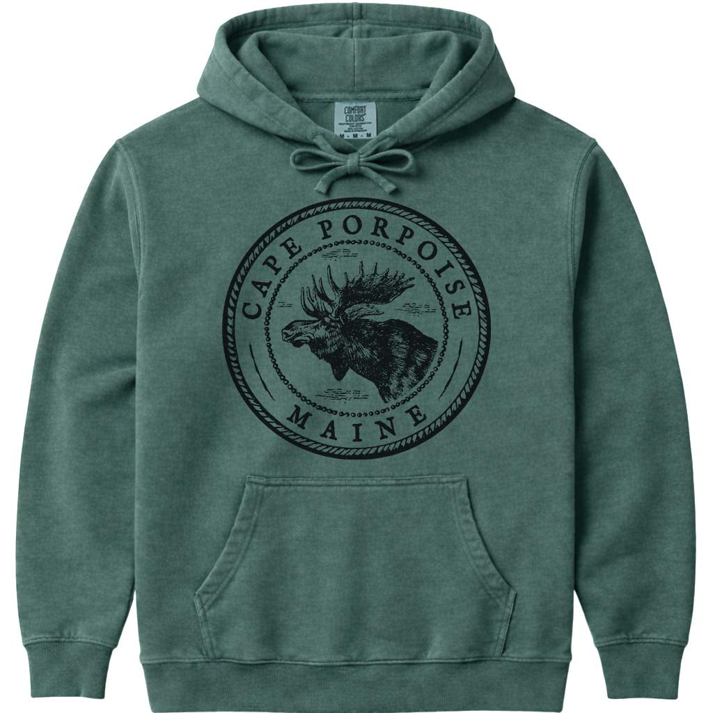 Cape Porpoise Vintage Moose Art Hoodie - Blue Spruce