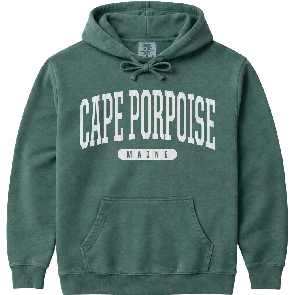 Cape Porpoise Maine Arched Letter Hoodie - Blue Spruce