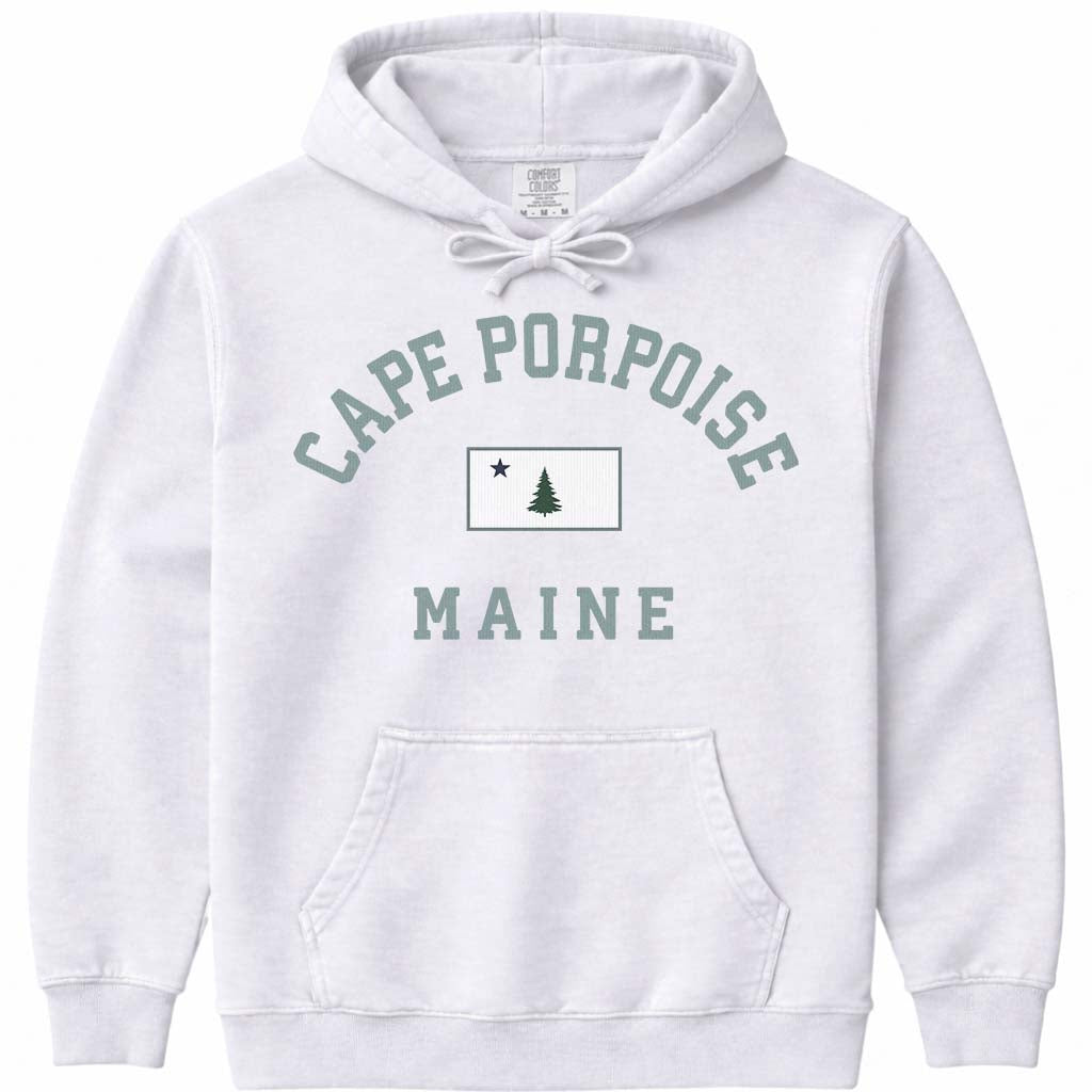Retro Cape Porpoise Maine Flag Hoodie - White