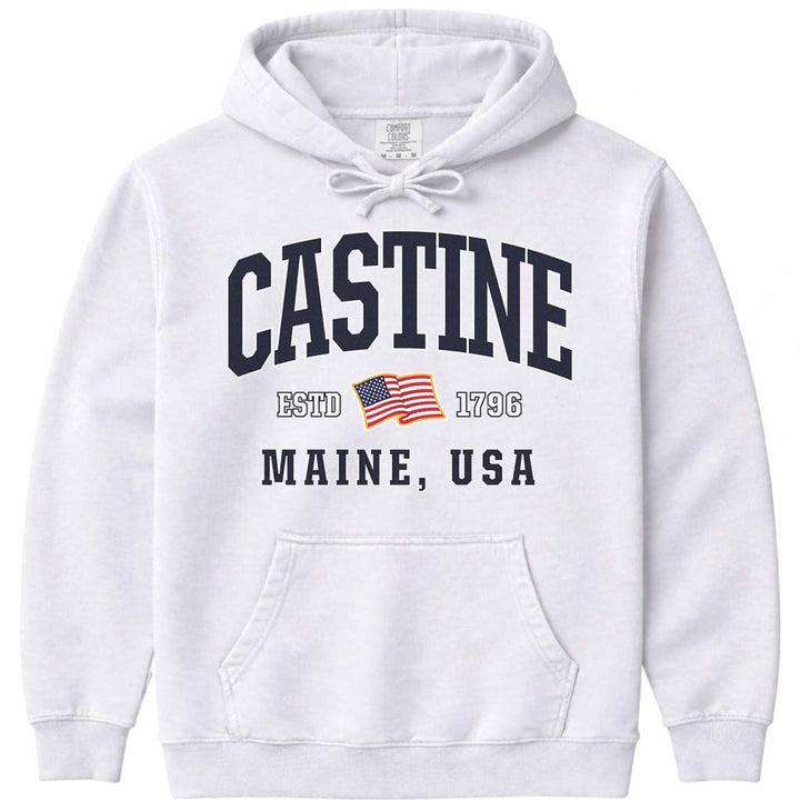 USA Flag Castine Maine Hooded Sweatshirt - White