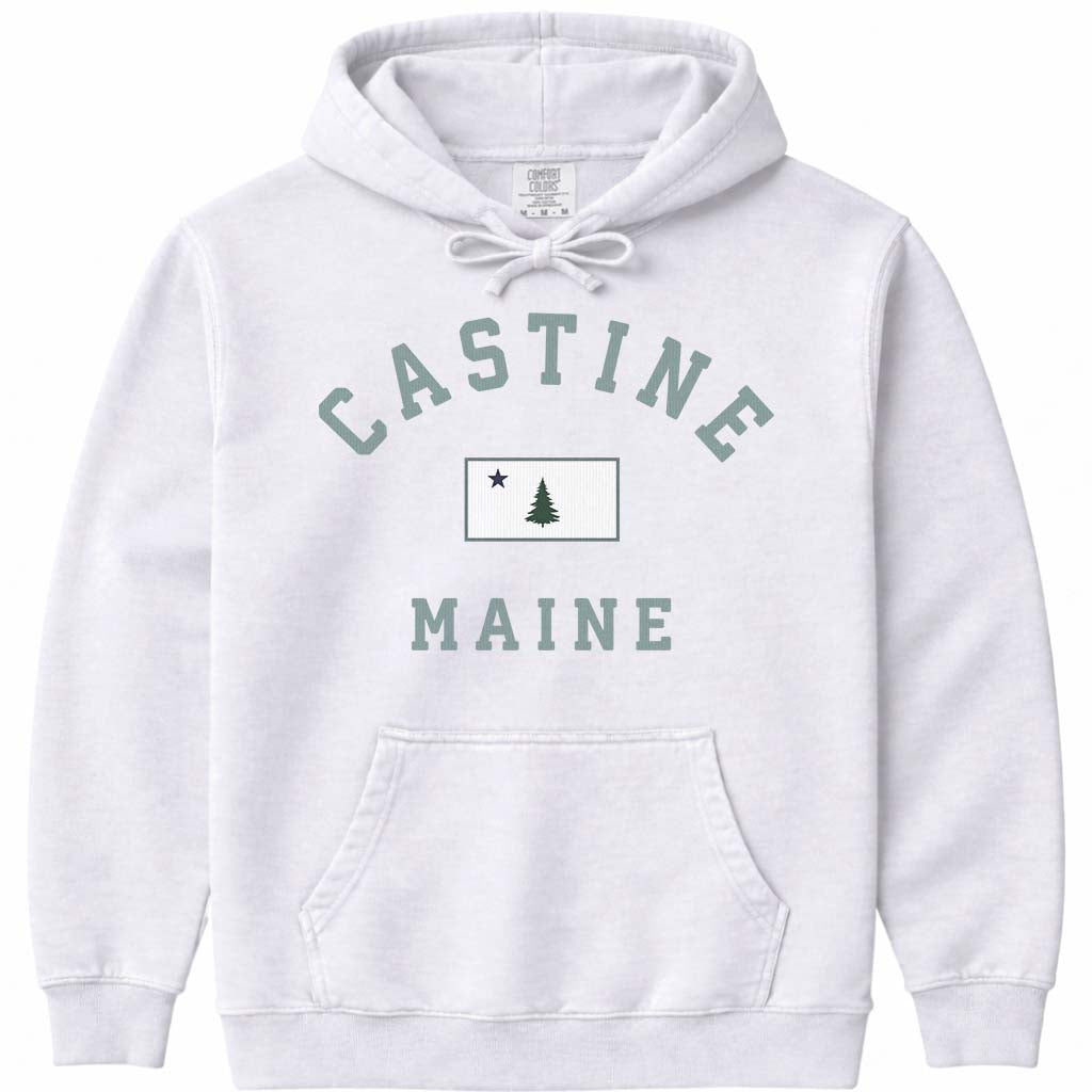 Castine Maine Flag Hoodie Sweatshirt - White