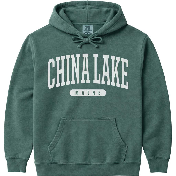 Vintage College China Lake Maine Hoodie Sweatshirt - Blue Spruce