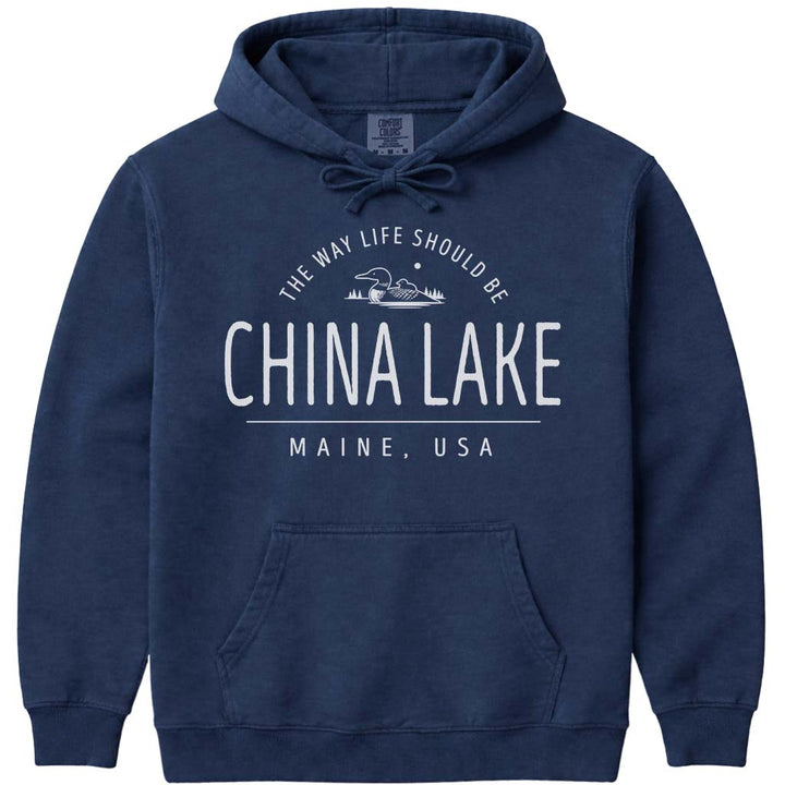 China Lake Loon Hoodie, Maine Lakeside Pullover - Navy