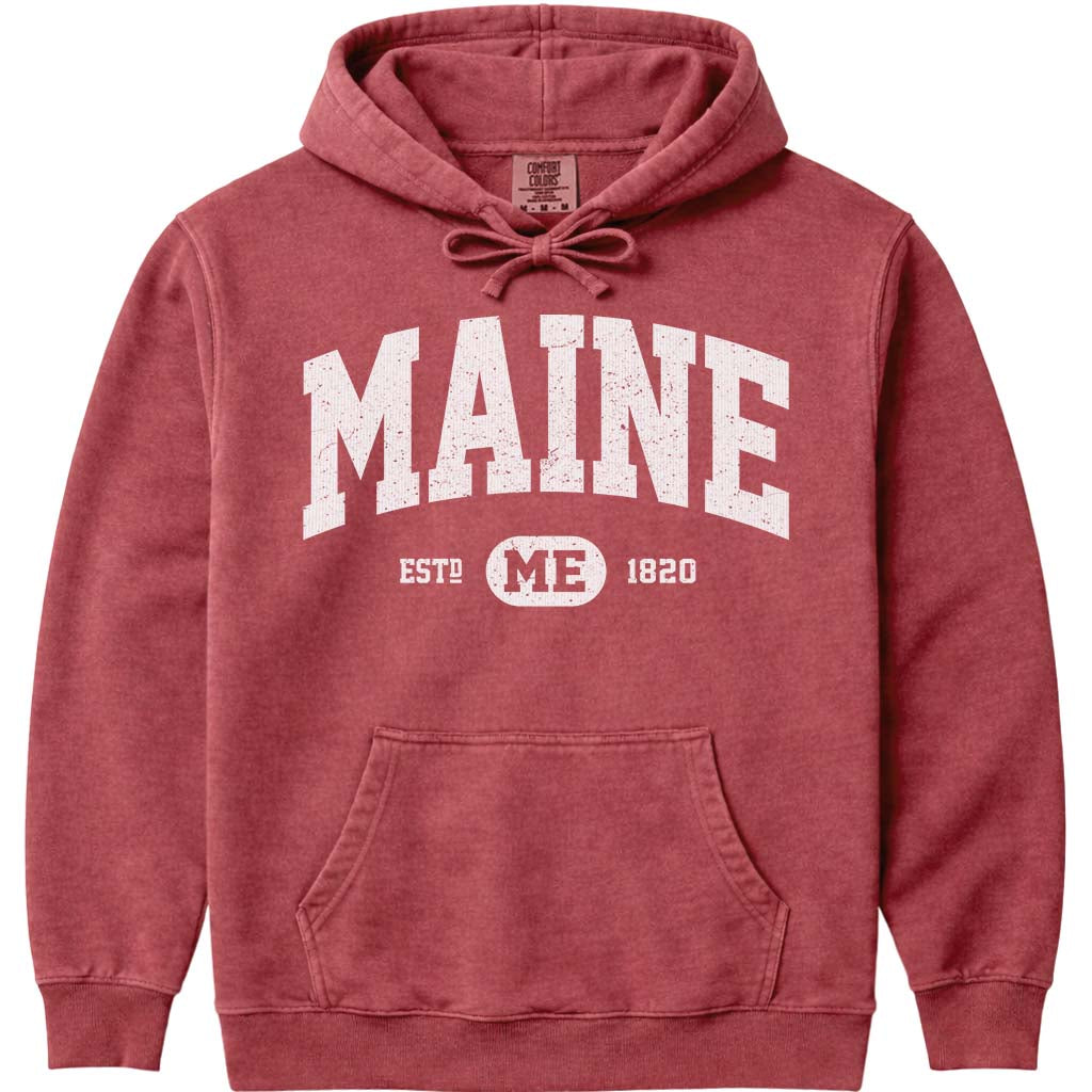 Classic Vintage Maine 1820 Hoodie Sweatshirt - Crimson