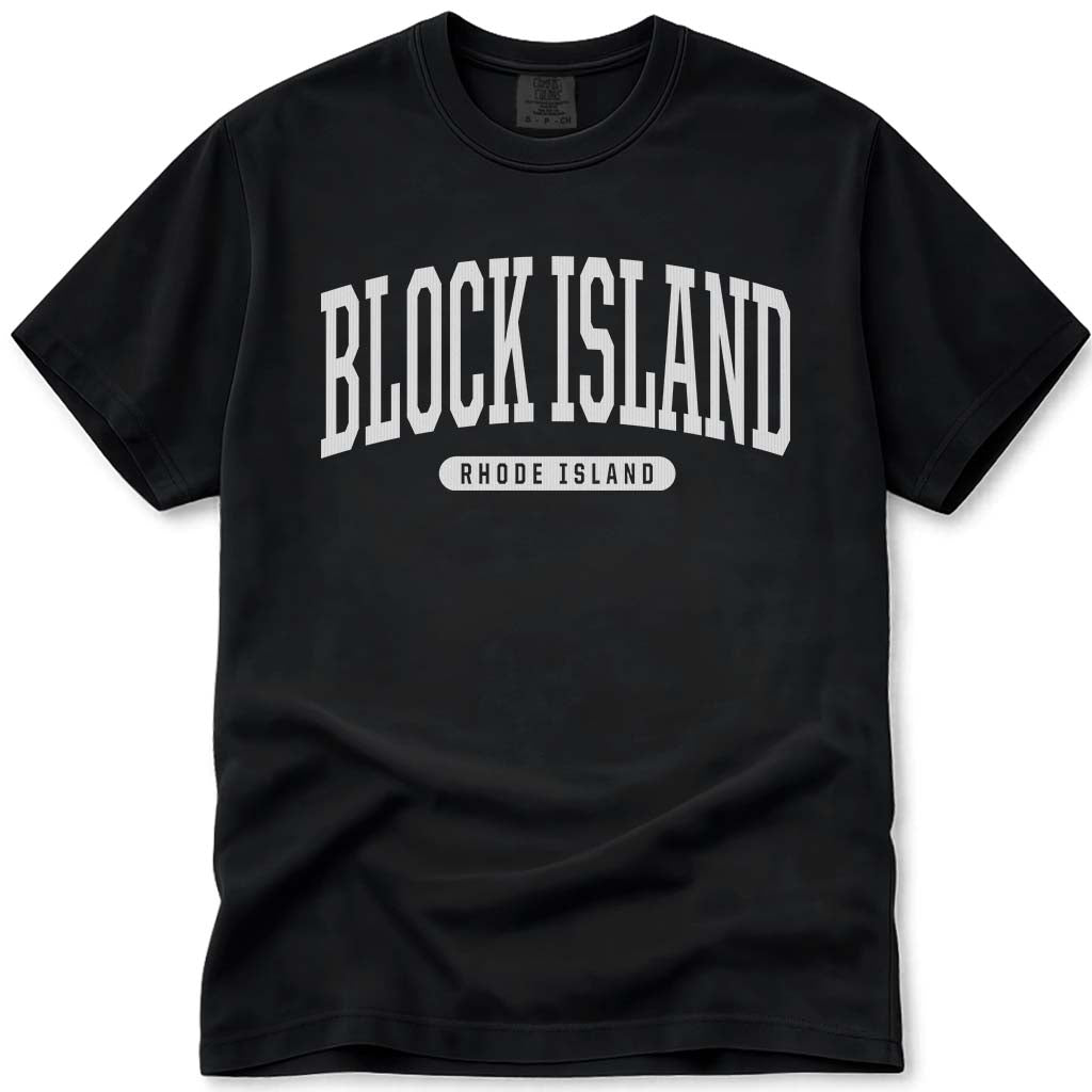 College Style Block Island RI T Shirt - Black