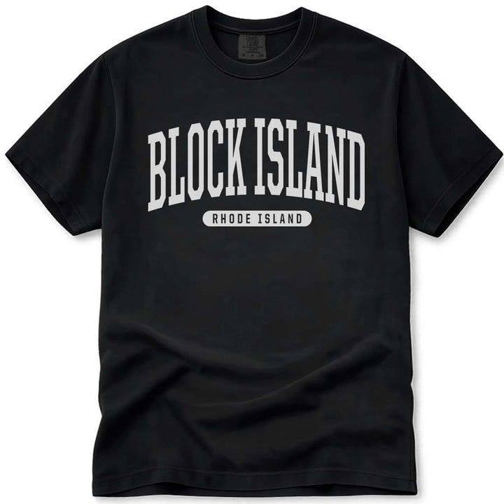 College Style Block Island RI T Shirt - Black
