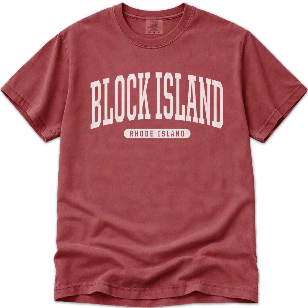 College Style Block Island RI T Shirt - Crimson