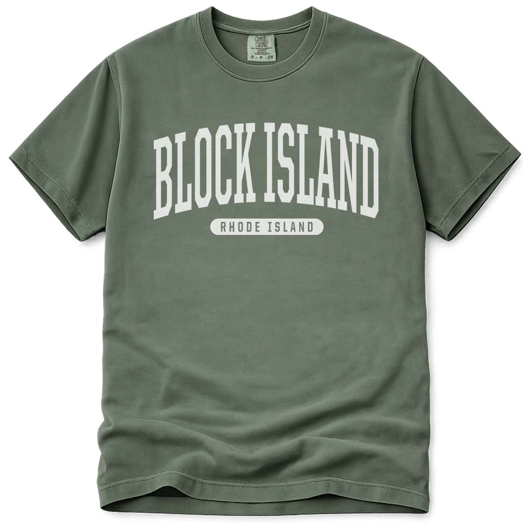 College Style Block Island RI T Shirt - Moss
