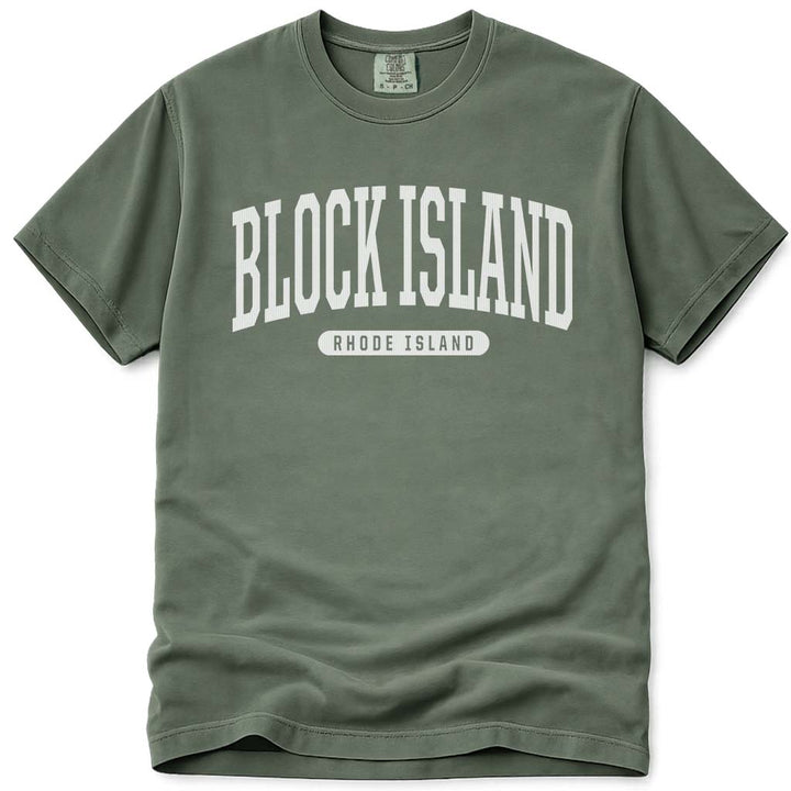 College Style Block Island RI T Shirt - Moss