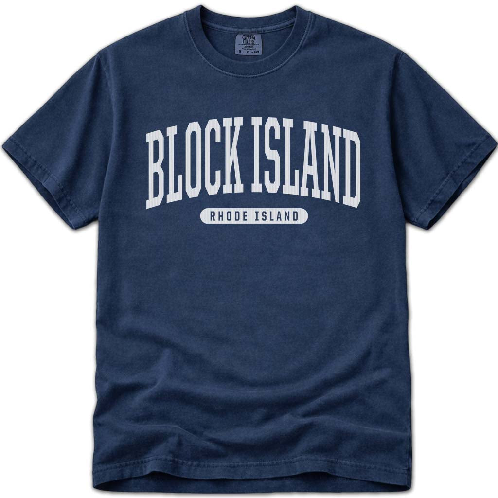 College Style Block Island RI T Shirt - Navy