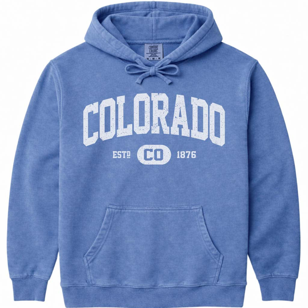 Colorado 1876 Vintage Hooded Sweatshirt - Flo Blue