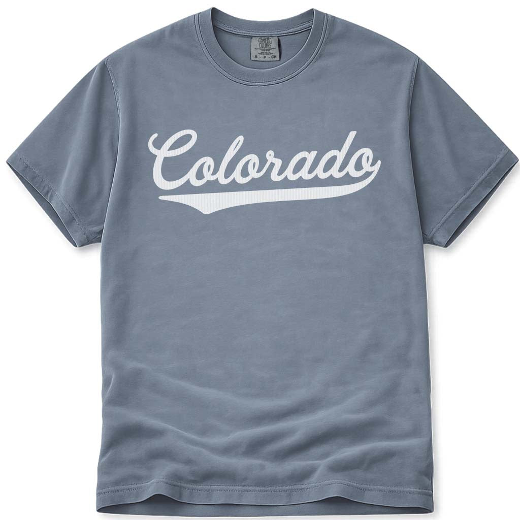 Colorado Baseball Tee Shirt Varsity Script - Blue Jean