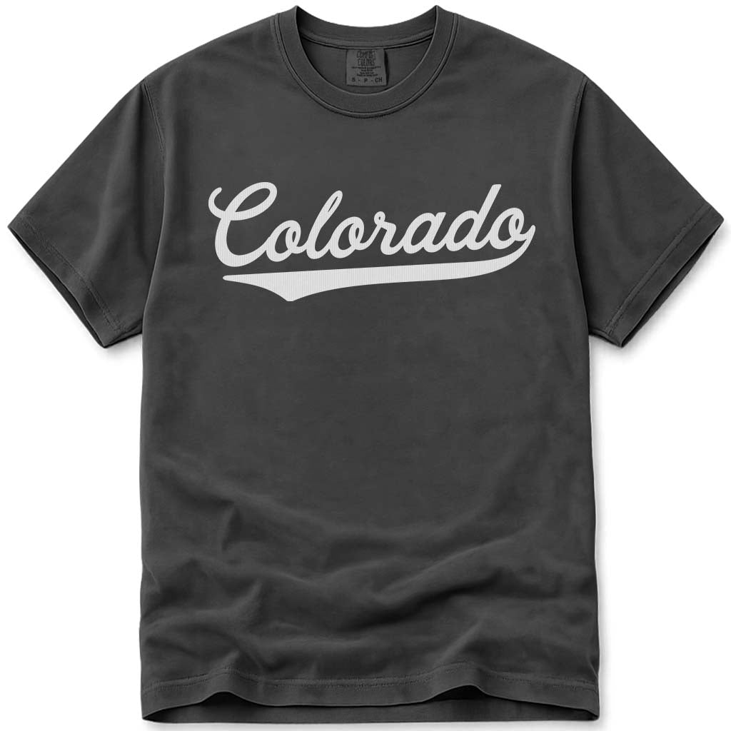 Colorado Baseball Tee Shirt Varsity Script - Pepper