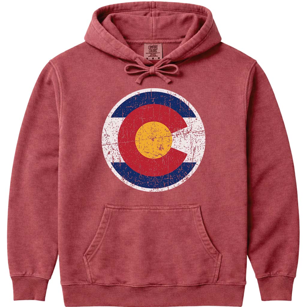 Retro Colorado Badge Flag Sweatshirt - Crimson