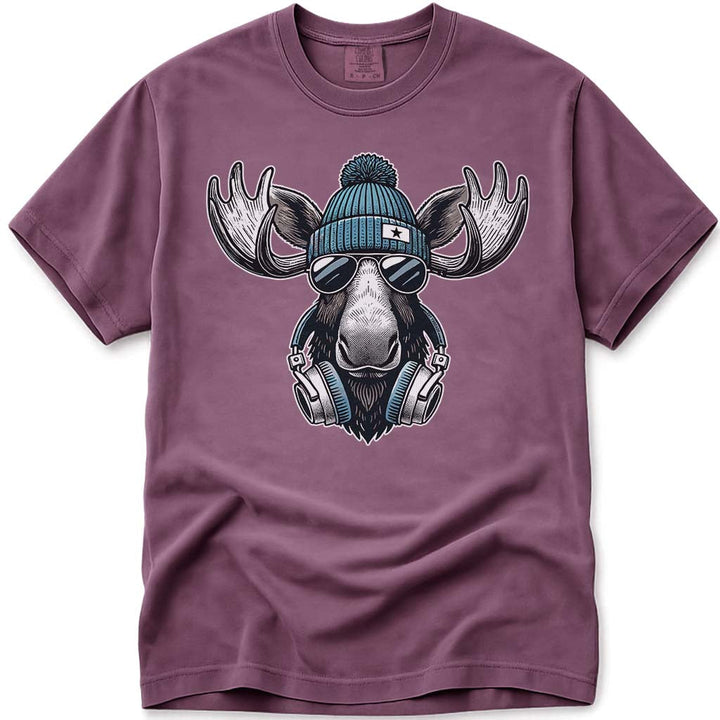 Cool Hipster Moose Headphones Sunglasses T Shirt - Berry