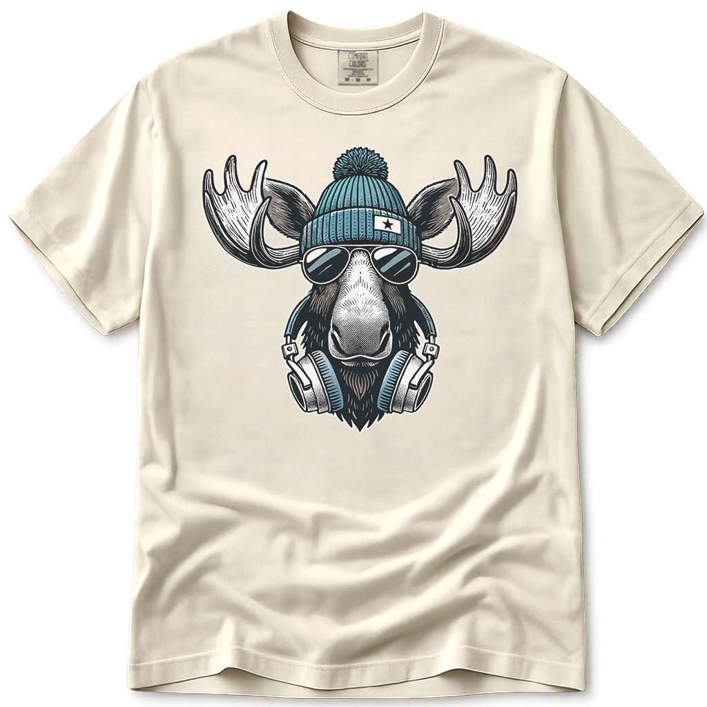Cool Hipster Moose Headphones Sunglasses T Shirt - Ivory
