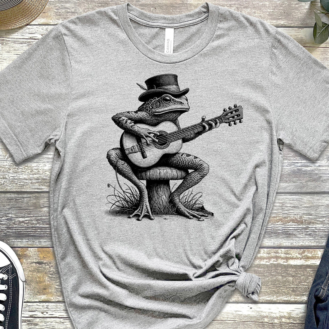 Cottagecore Guitar Frog T-Shirt – Cute Frog Playing Guitar Graphic Tee