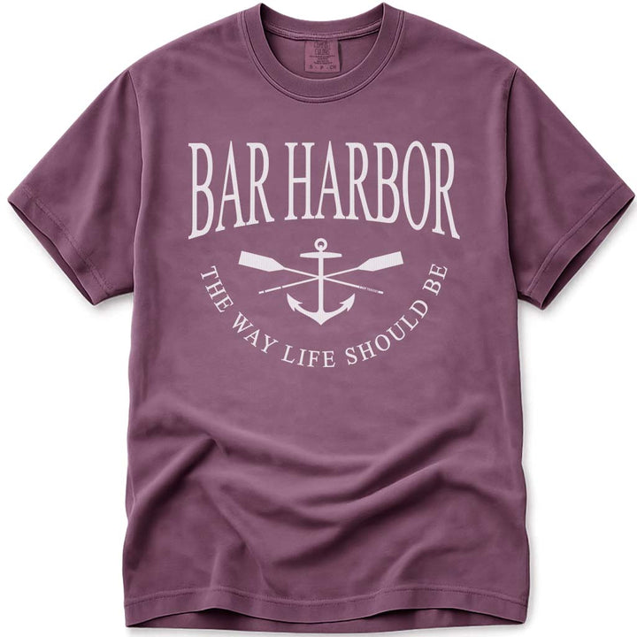 Crossed Oars & Anchor Nautical Bar Harbor T Shirt - Berry
