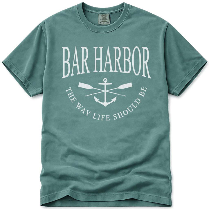 Crossed Oars & Anchor Nautical Bar Harbor T Shirt - Light Green
