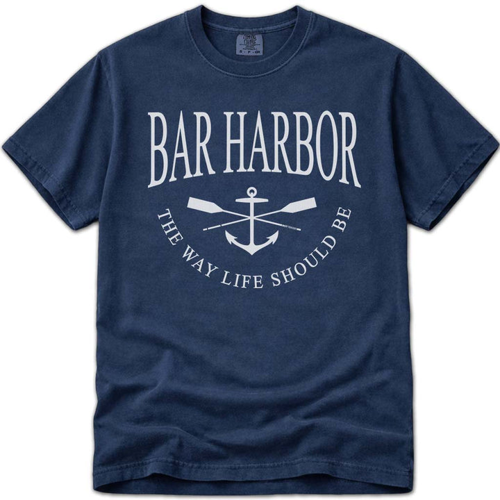 Crossed Oars & Anchor Nautical Bar Harbor T Shirt - Navy