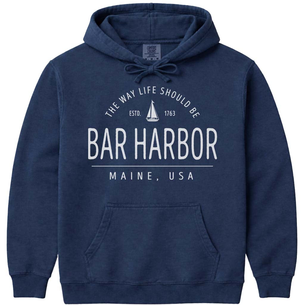 Coastal Sailboat Bar Harbor Hoodie Sweatshirt - Navy