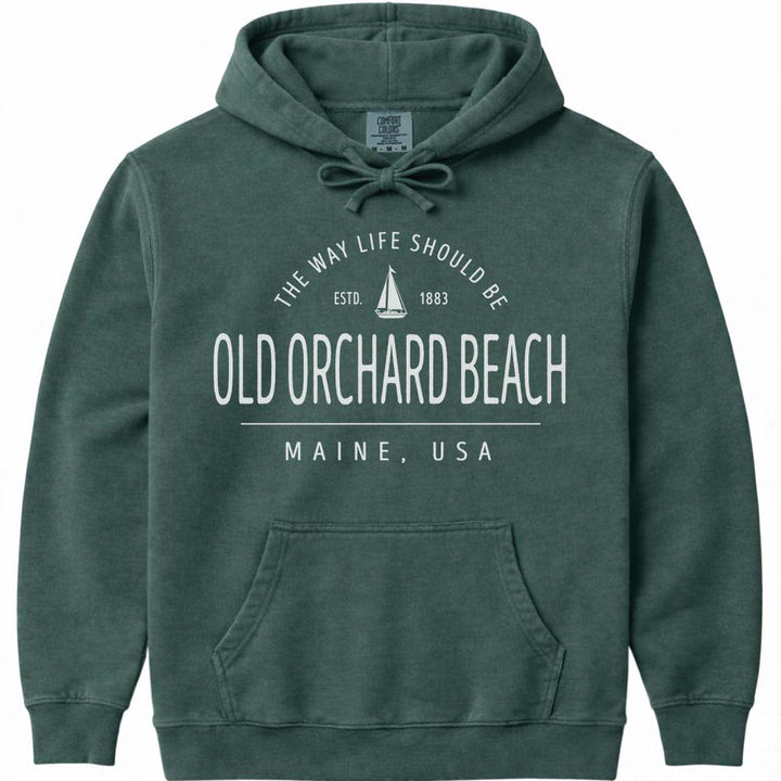 Cute Old Orchard Beach Maine Sweatshirt Region Icon Hoodie Sailboat - Blue Spruce