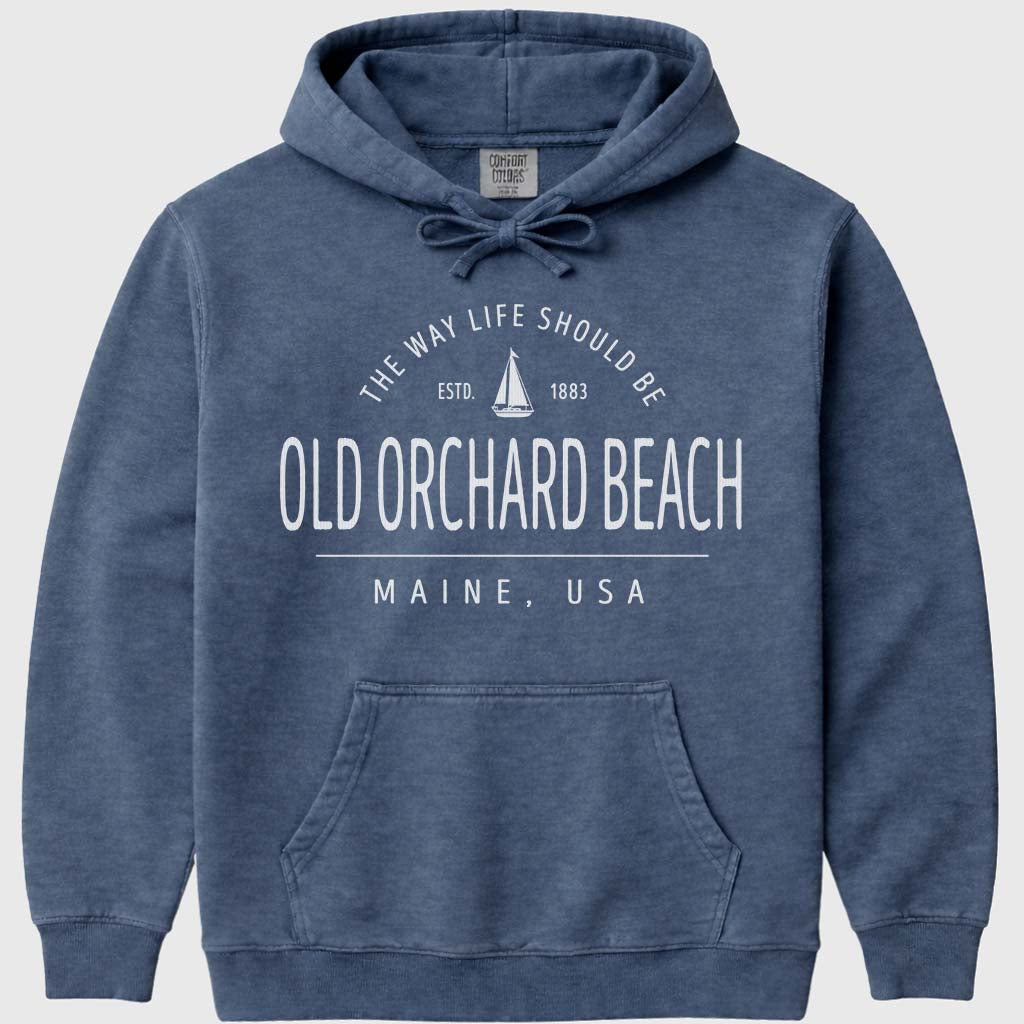 Cute Old Orchard Beach Maine Sweatshirt Region Icon Hoodie Sailboat - Denim