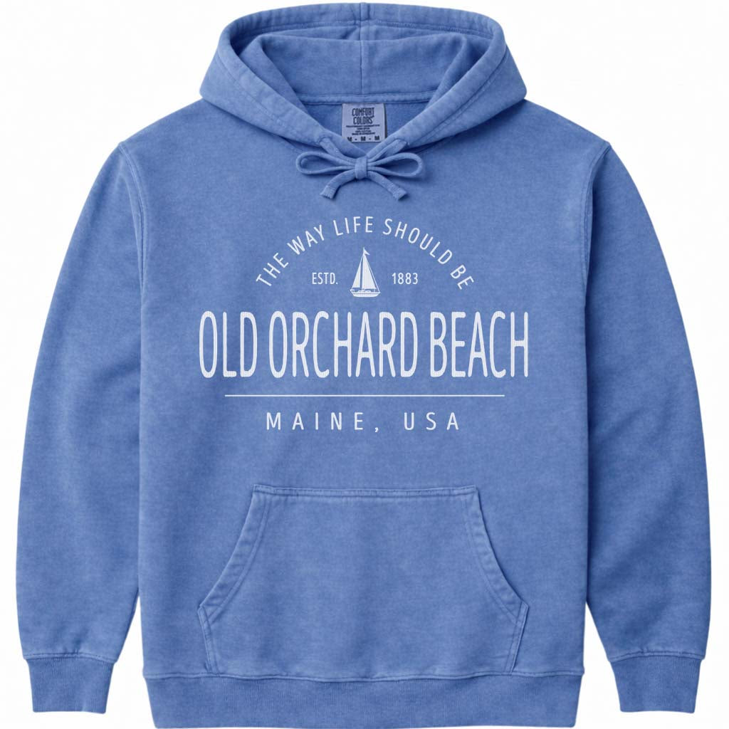 Cute Old Orchard Beach Maine Sweatshirt Region Icon Hoodie Sailboat - Flo Blue