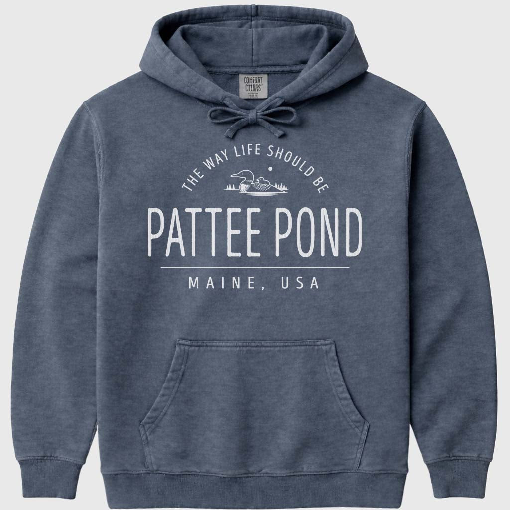 Cute Pattee Pond Maine Region Icon Hoodie - Denim