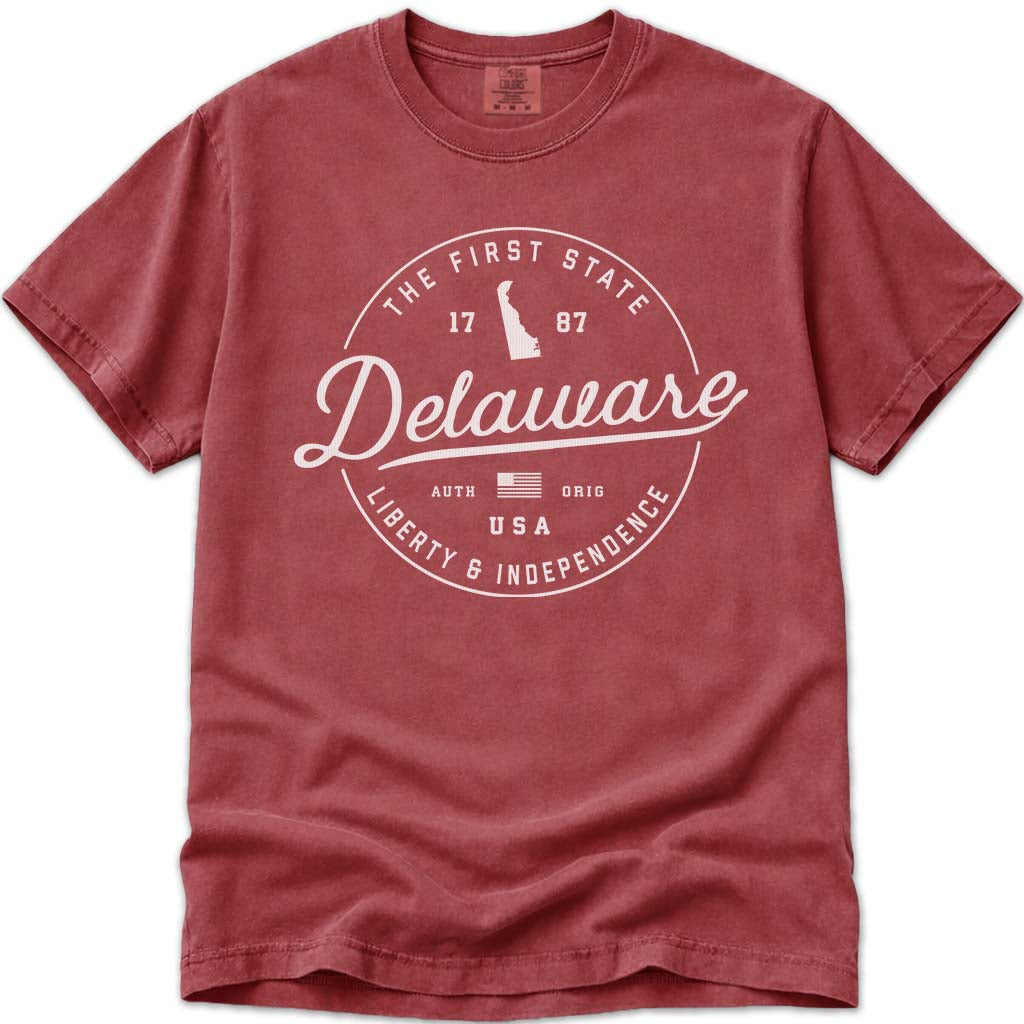 Delaware T Shirt, The First State - Crimson