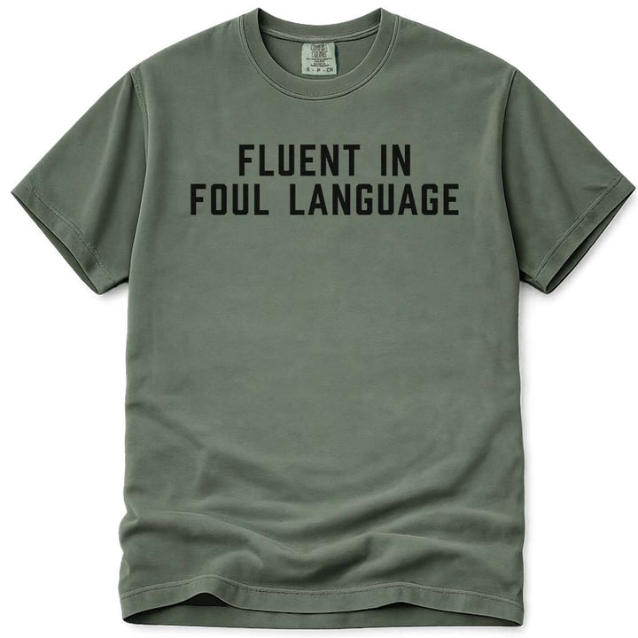 Dad Pun Fluent in Foul Language Tee - Moss
