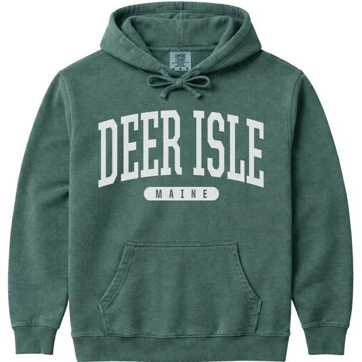 Vintage College Deer Isle Maine Hooded Sweatshirt - Blue Spruce