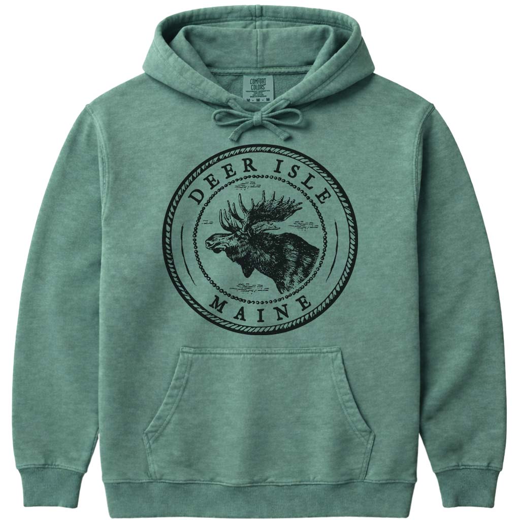 Deer Isle Moose Sweatshirt | Vintage Maine Moose Art Hoodie - Light Green