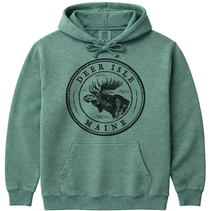 Deer Isle Moose Sweatshirt | Vintage Maine Moose Art Hoodie - Light Green