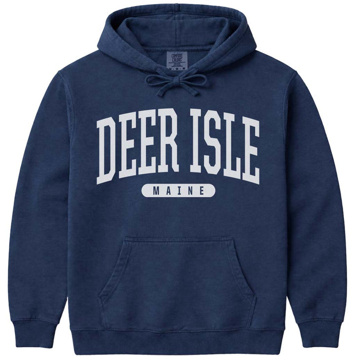 Vintage College Deer Isle Maine Hooded Sweatshirt - Navy