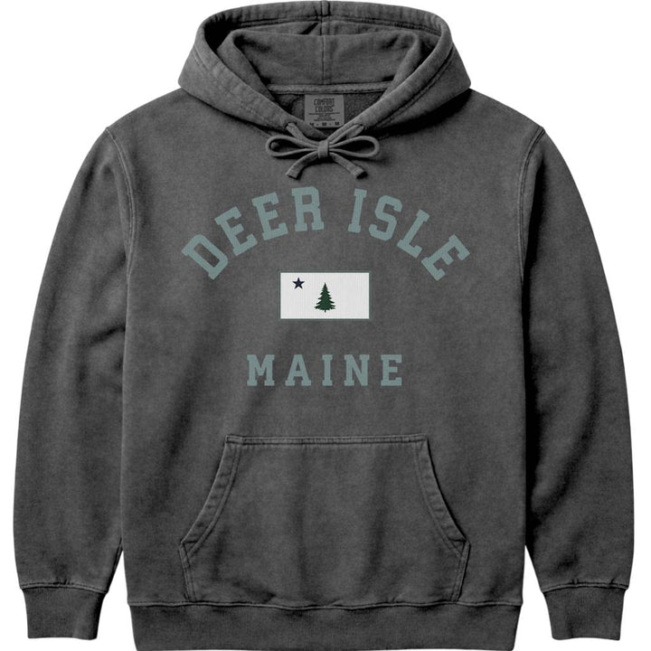 Old School Deer Isle Maine Flag Hoodie - Pepper
