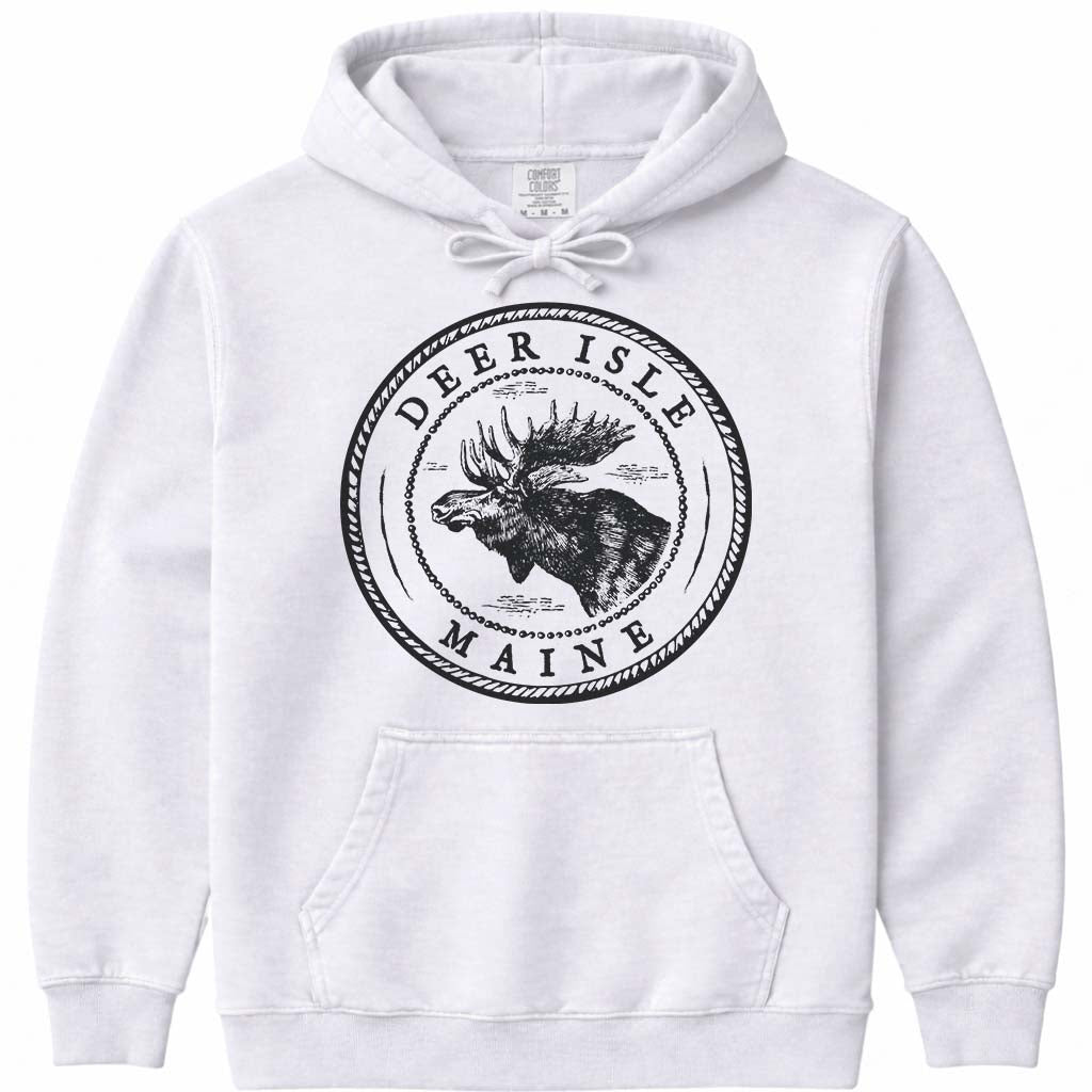 Deer Isle Moose Sweatshirt | Vintage Maine Moose Art Hoodie - White