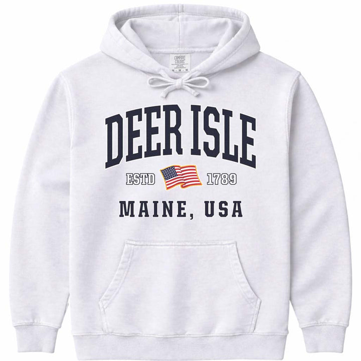 Deer Isle Maine USA Flag Hoodie - White