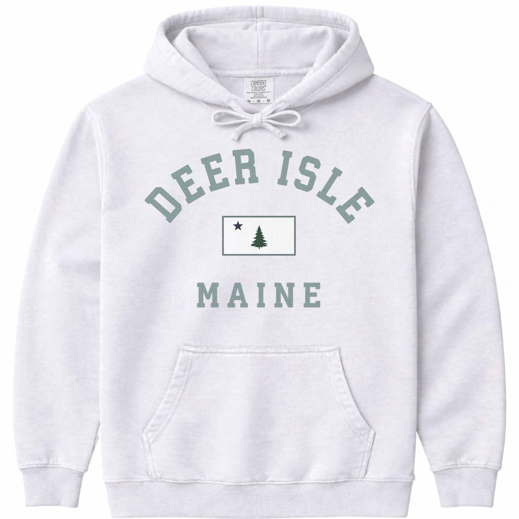 Old School Deer Isle Maine Flag Hoodie - White